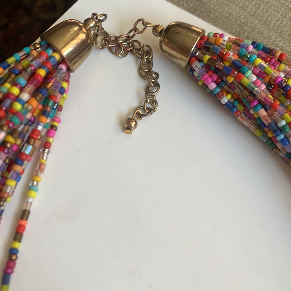 Multicolor Beaded Multi Strand Statement Necklace - image 4